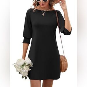 LUYAA Womens Summer Boatneck 3/4 Puff Sleeve T Shirt Dress Size XL Black